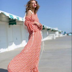 BY. Bonnie Young Red & White Floral Maxi Dress/ Gown L *RUNWAY*